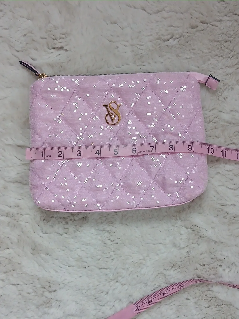 Victoria's Secret Pink Quilted Sequin Pouch Clutch Travel Glam Makeup Bag